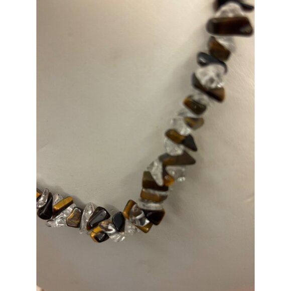 Vintage Gemstone Chip Necklace Tiger’s Eye & Clear Quartz Boho Chic - Picture 2 of 5